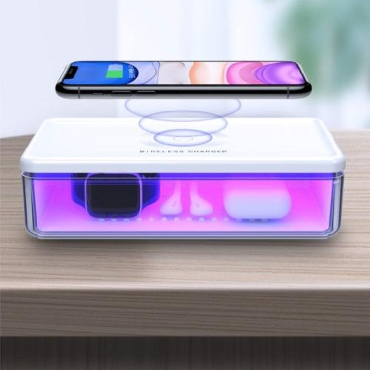 UV Light Ultraviolet UVC Cell Phone Clean Box Case Cleaner Fast Wireless  Charger