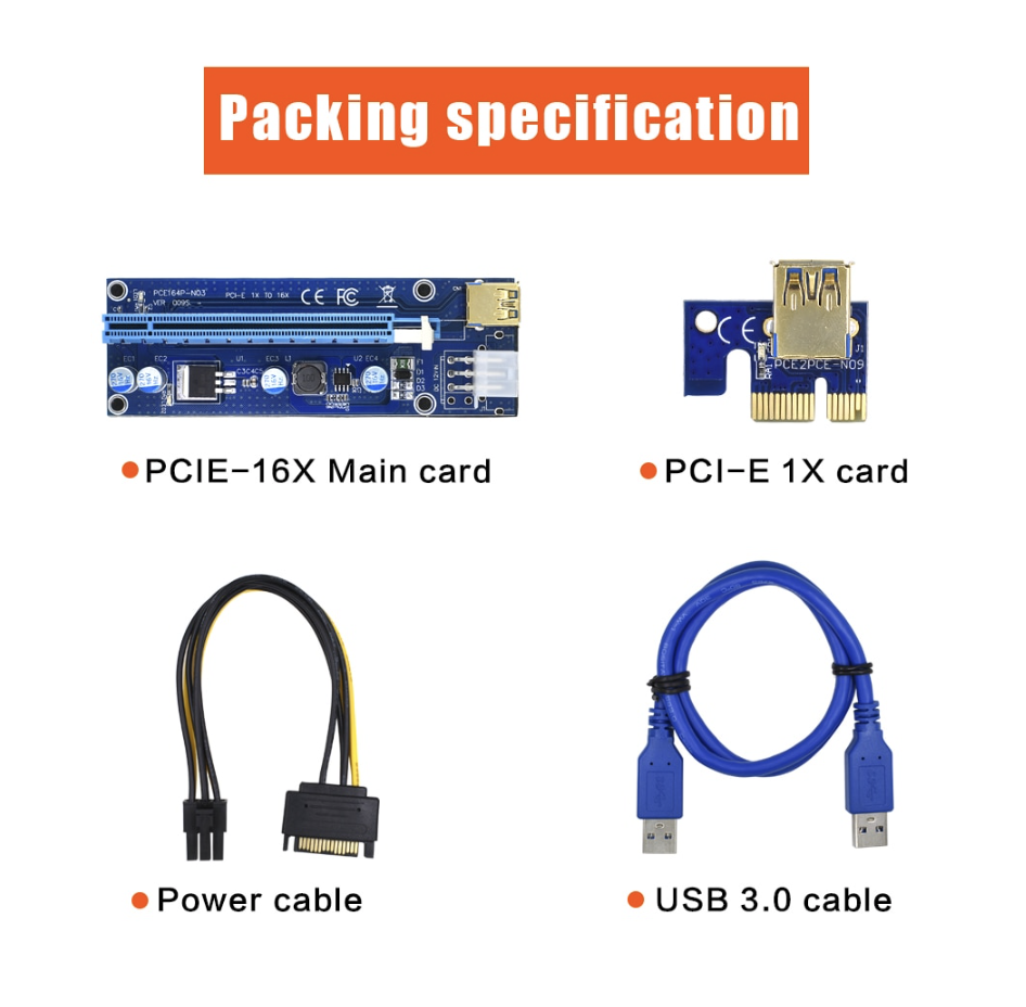 GPU Riser Card PCI-E Ver009s 1x to 16x USB Miner