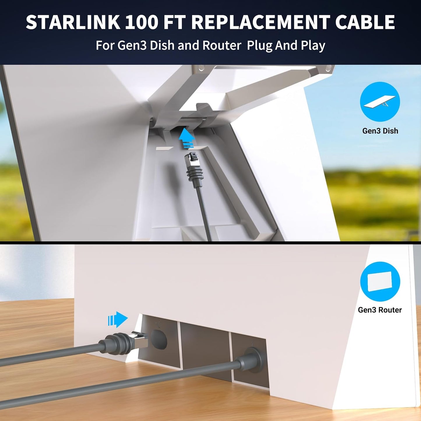 Starlink Gen 3 Replacement Cable (10m/33ft, 15m/49ft, 30m/98ft, 45m/148ft)