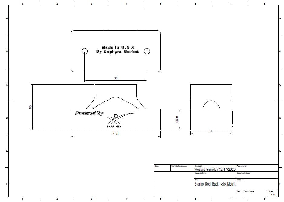 Starlink T-Slot Roof Rack Mount Adapter for Gen 2 v2 Rectangular/Square Dish