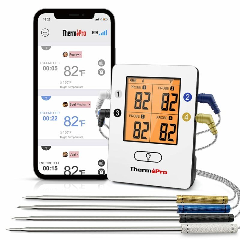 ThermoPro TP25 Wireless Bluetooth Meat Thermometer with 4 Color Coded Probes