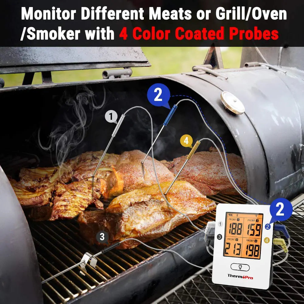 ThermoPro TP25 Wireless Bluetooth Meat Thermometer with 4 Color Coded Probes