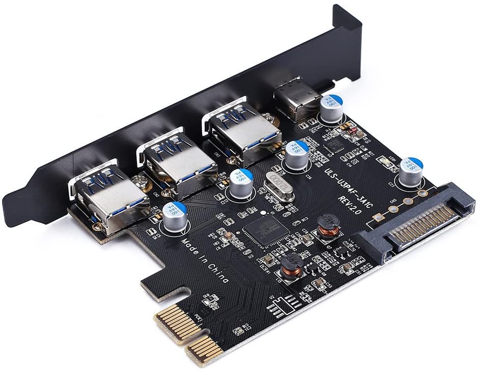 PCI-E to USB 3.0 Type C +3 Type A Expansion Card - Interface USB 3.0 4-Port Express Card Desktop with 15 pin SATA Power Connector