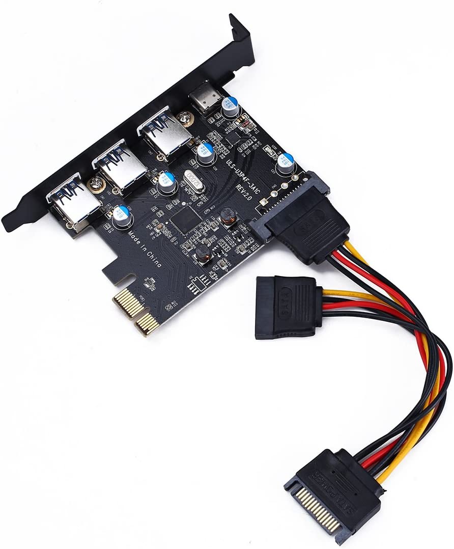 PCI-E to USB 3.0 Type C +3 Type A Expansion Card - Interface USB 3.0 4-Port Express Card Desktop with 15 pin SATA Power Connector