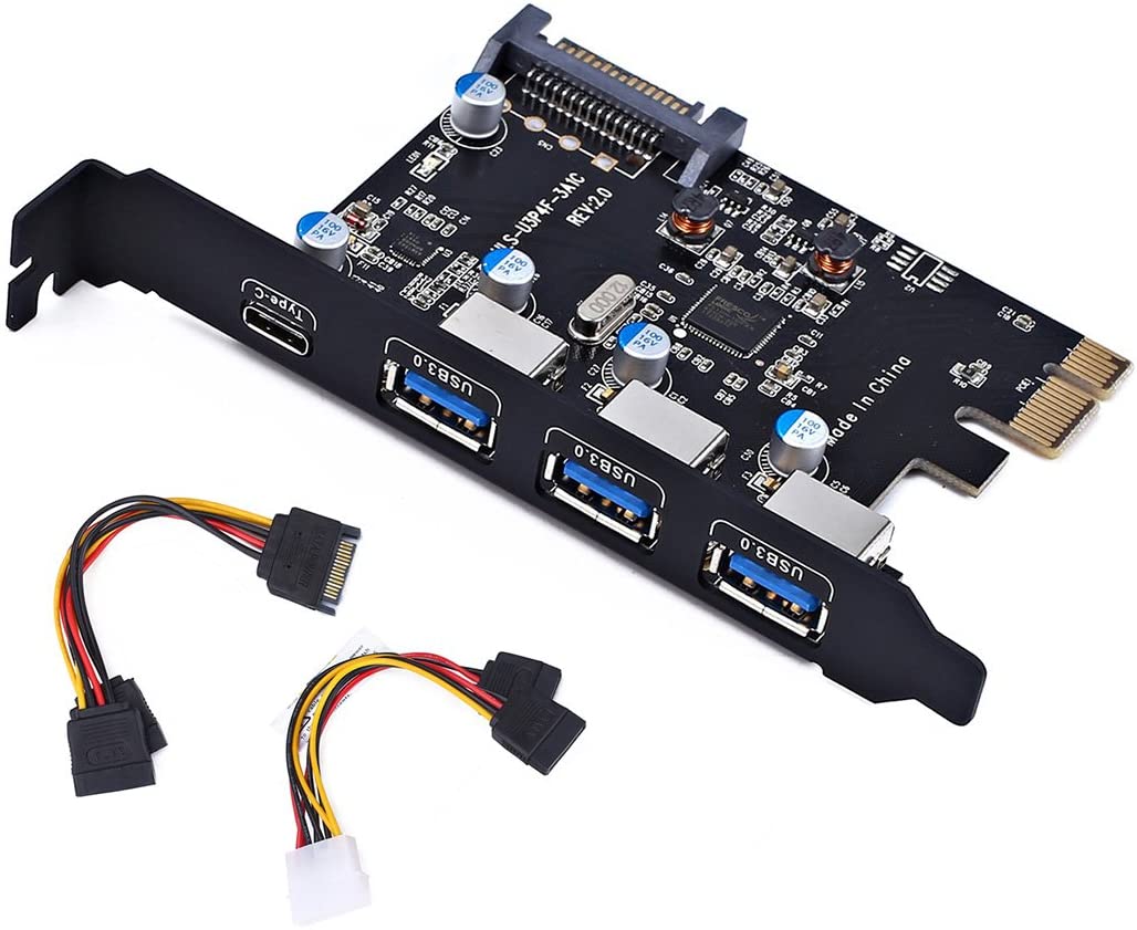 PCI-E to USB 3.0 Type C +3 Type A Expansion Card - Interface USB 3.0 4-Port Express Card Desktop with 15 pin SATA Power Connector