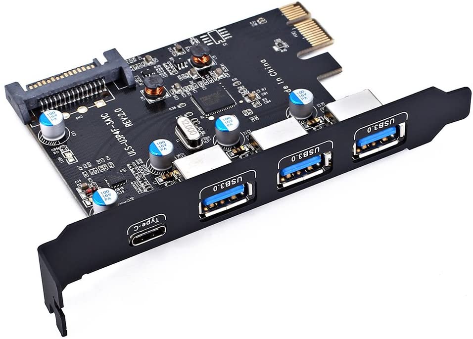 PCI-E to USB 3.0 Type C +3 Type A Expansion Card - Interface USB 3.0 4-Port Express Card Desktop with 15 pin SATA Power Connector