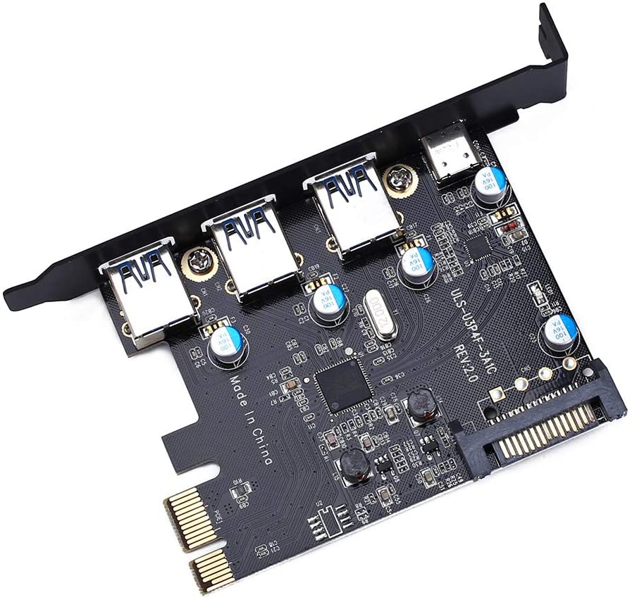 PCI-E to USB 3.0 Type C +3 Type A Expansion Card - Interface USB 3.0 4-Port Express Card Desktop with 15 pin SATA Power Connector