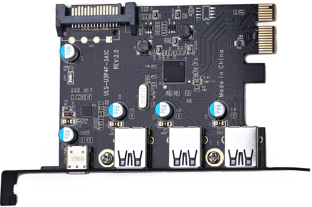 PCI-E to USB 3.0 Type C +3 Type A Expansion Card - Interface USB 3.0 4-Port Express Card Desktop with 15 pin SATA Power Connector