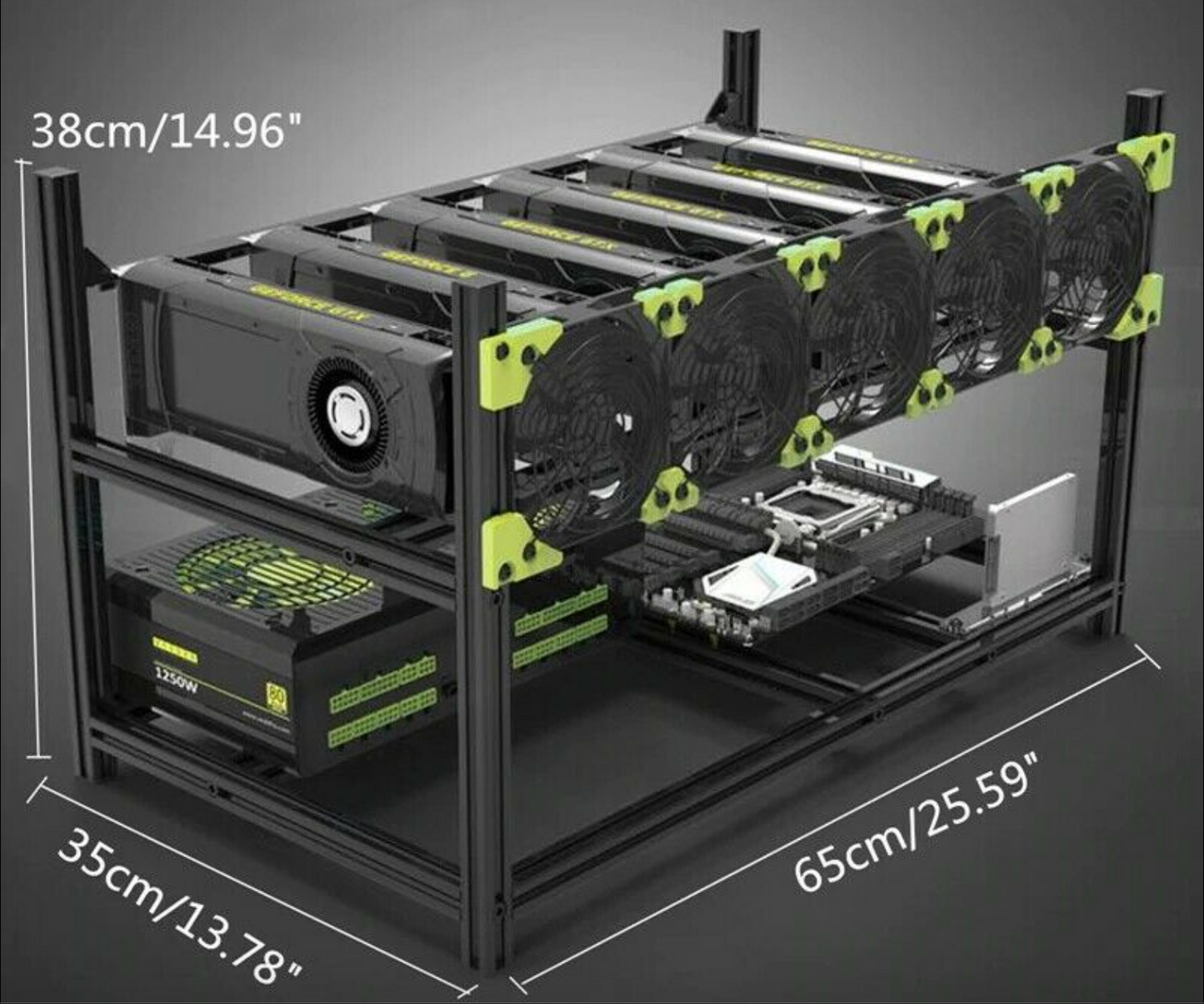 Veddha 6 GPU Miner Case Aluminum Stackable Mining Case Rig Open Air Frame