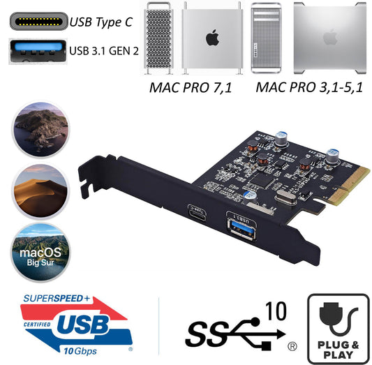 USB 3.1 Type A & Type C PCIe Adapter For Mac Pro