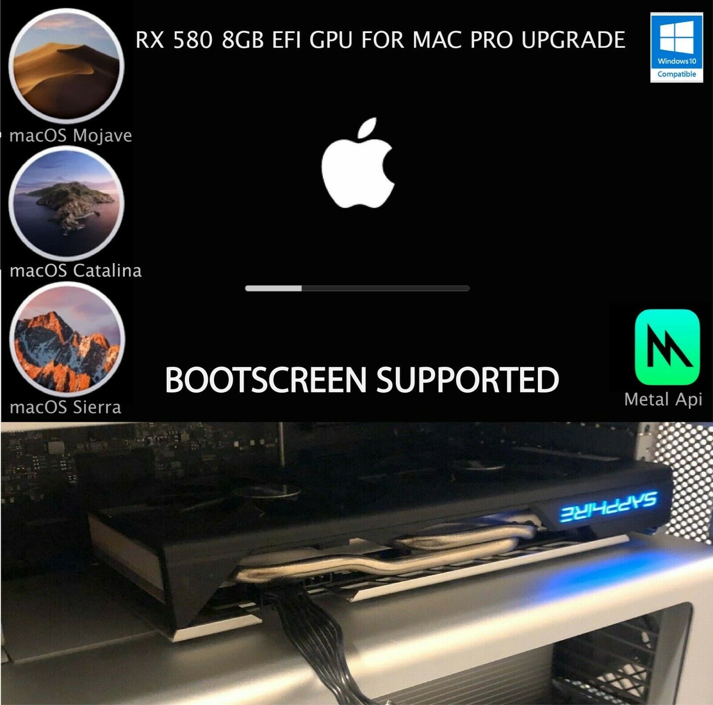 Bootscreen Enabled EFI RX 580 8GB Sapphire Nitro+ For Mac Pro Tower 4,1/5,1
