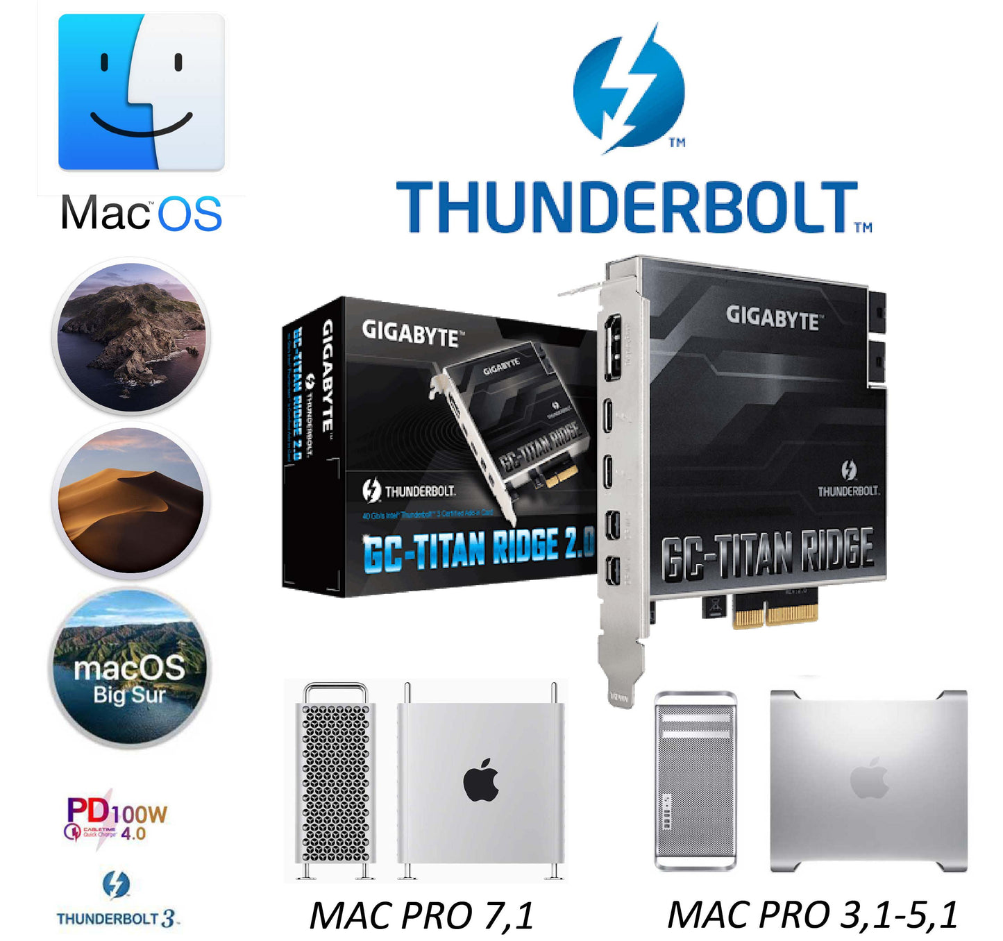 Gigabyte Titan Ridge 2.0 Thunderbolt 3 Flashed For Mac Pro 4,1 5,1 USB C 3.2